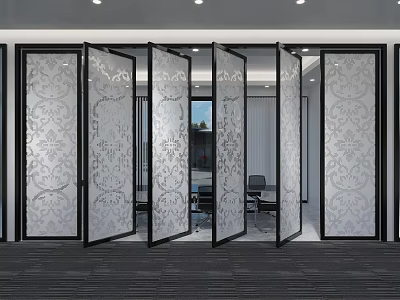 Modern Public Office Space With Decorative Glass Partitions And Spacious Layout Design 3d model