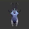 3D Mythical Creature With Blue Fur Purple Horns And Green Orb On Head