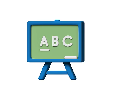 Educational Blackboard Sculpture Carving With ABC Letters Blue Frame And Green Surface 3d model