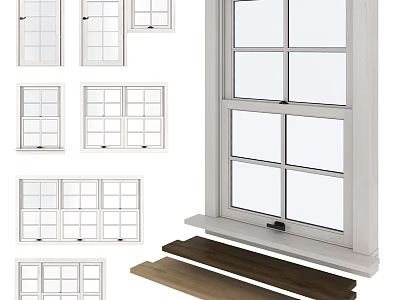 Elegant Modern Casement Windows With Multiple Pane Designs And White Frames 3d model