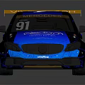 Blue and Black Racing Car with Number 91 Yellow Rear Wing Sponsor Logos