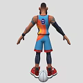 Animated Basketball Game Character In Blue Orange Jersey With Black Arm Sleeves And Red Shoes