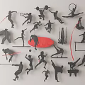 Sports Themed Wall Decor With Athletic Silhouettes Fitness Equipment And Red Circle