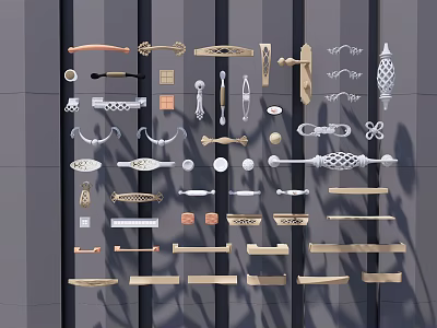 Various Decorative Door Handles With Different Styles And Design Variations 3d model