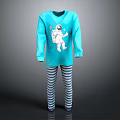 Cute Children's Pajamas Set With Long Sleeve Astronaut Print Top And Striped Pants