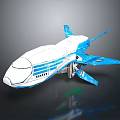 Blue and White Futuristic Spaceship Model With Detailed Structure And Aerodynamic Design