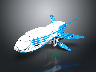 Blue and White Futuristic Spaceship Model With Detailed Structure And Aerodynamic Design 3d model