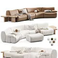 Curved Sectional Sofa With Decorative Pillows Throw Blankets And Wooden Side Tables