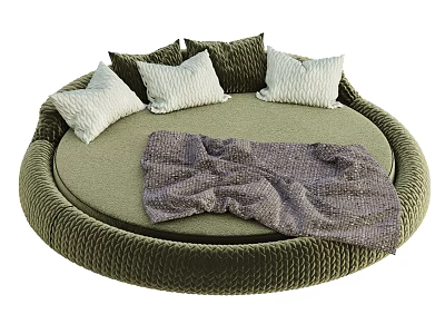Cozy Casual Sofa Set With Circular Design Green Knitted Texture Pillows And Throw Blanket 3d model