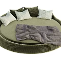 Cozy Casual Sofa Set With Circular Design Green Knitted Texture Pillows And Throw Blanket