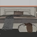 Modern Double Bed Interior With Upholstered Headboard Neutral Pillows And Soft Throw 3d model