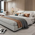 Modern Bedroom Interior Design With Wooden Walls White Bed Pillows Rug And Large Windows