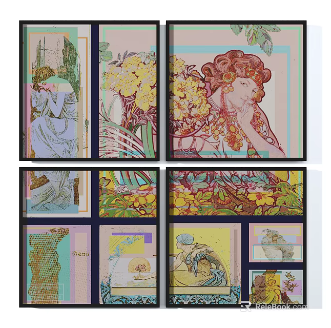 Vibrant Portrait Paintings with Floral Accents and Artistic Designs for Home Decor 3d model 