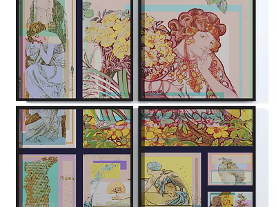 Vibrant Portrait Paintings with Floral Accents and Artistic Designs for Home Decor 3d model
