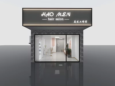 Modern Hair Salon Storefront With Glass Door Brick Wall And Stylish Signage 3d model