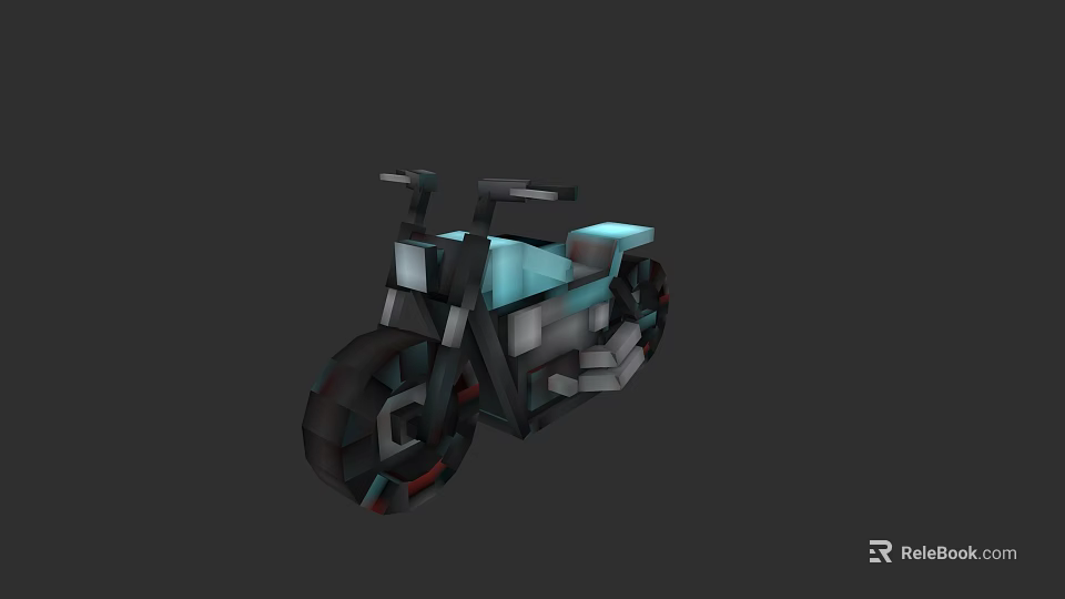 Pixel Art Motorcycle With Geometric Design And Black Blue Gray Colors 3d model 