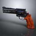 Detailed Revolver Firearm With Black Barrel Wooden Grip Metal Components And Red Accent