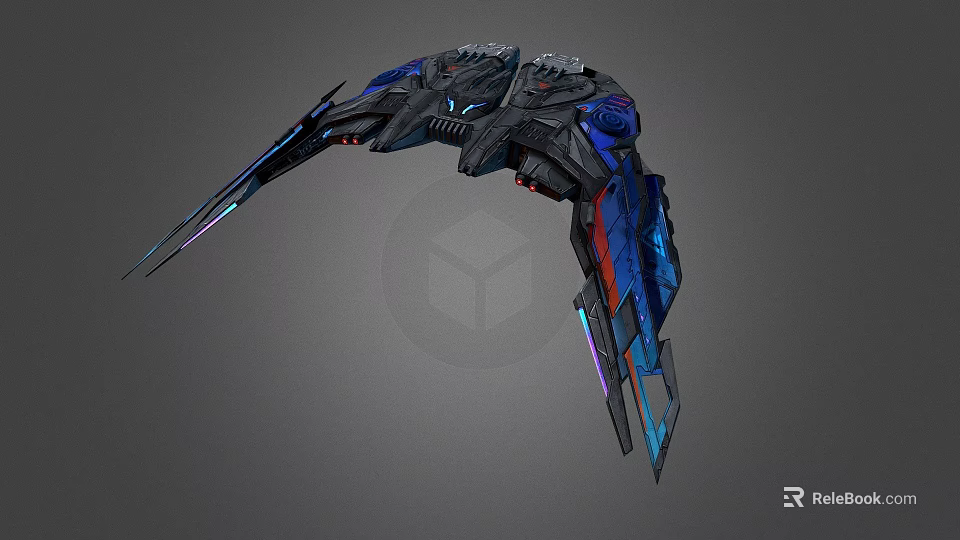 Future Cosmic Aerospace Spaceship Design With Metallic Blue And Purple Sci Fi Lights 3d model 