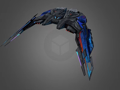 Future Cosmic Aerospace Spaceship Design With Metallic Blue And Purple Sci Fi Lights 3d model