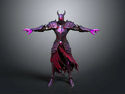 Man in Purple Armor with Horns Red Tattered Cape and Purple Glowing Hands 3d model