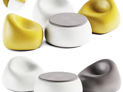 Modern Stylish Table and Chair Set with Rounded Design in Yellow White Gray Brown Colors 3d model