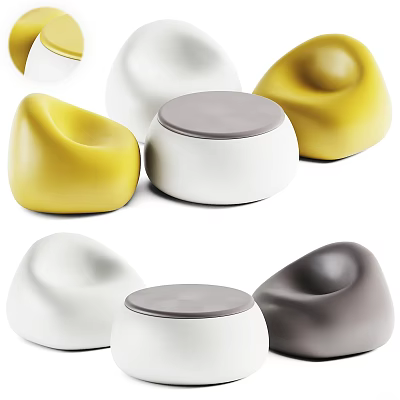Modern Stylish Table and Chair Set with Rounded Design in Yellow White Gray Brown Colors 3d model