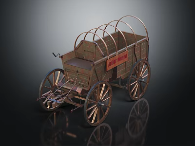 Vintage Wooden Wagon With Louisville Sign Wooden Wheels And Metal Frame Design 3d model