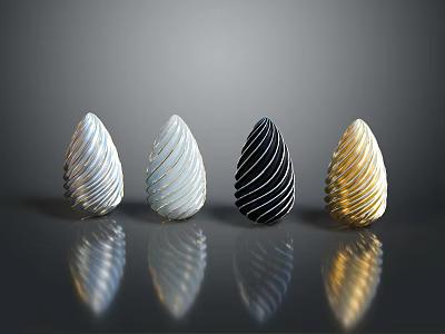 Four Spiral Shaped Silver White Black and Gold Metal Hardware Tools 3d model