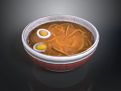 Traditional Ramen Bowl With Decorative Pattern Soft Boiled Eggs Noodles And Broth 3d model