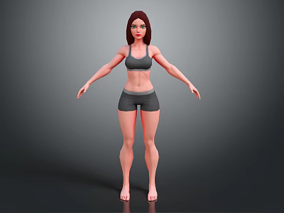 Game Movie Character Female with Sportswear Tank Top and Shorts Standing Pose 3d model
