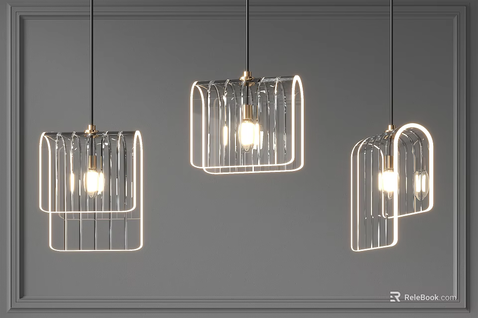 Modern Pendant Lights with Minimalist Design Metal Frame and Transparent Glass for Home Interior Decoration 3d model 