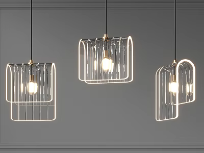 Modern Pendant Lights with Minimalist Design Metal Frame and Transparent Glass for Home Interior Decoration 3d model