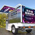 Mobile Beverage Vending Cart With White Body Top Display Screen And Multiple Drink Dispensers