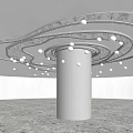 Modern Ceiling Design with Spiral Decorative Patterns Round Lights and Central Column 3d model