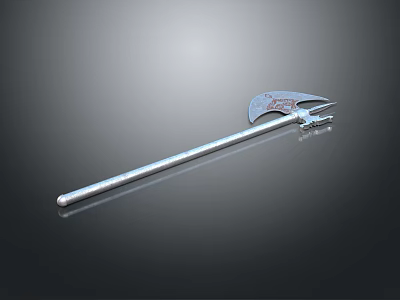 Medieval Polearm Weapon With Axe Blade Spear Tip And Ornate Metal Shaft Design 3d model