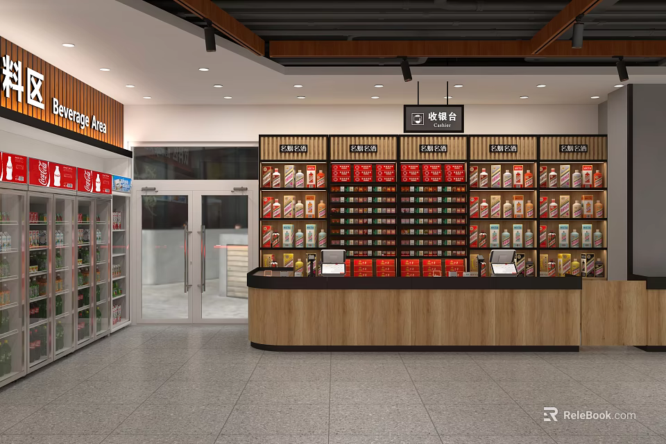 Brightly Lit Tobacco and Liquor Store Interior With Shelves of Various Liquors and Tobacco Products 3d model 