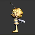 Cartoon Bee Character With Yellow Black Striped Body Green Eyes And Antennae