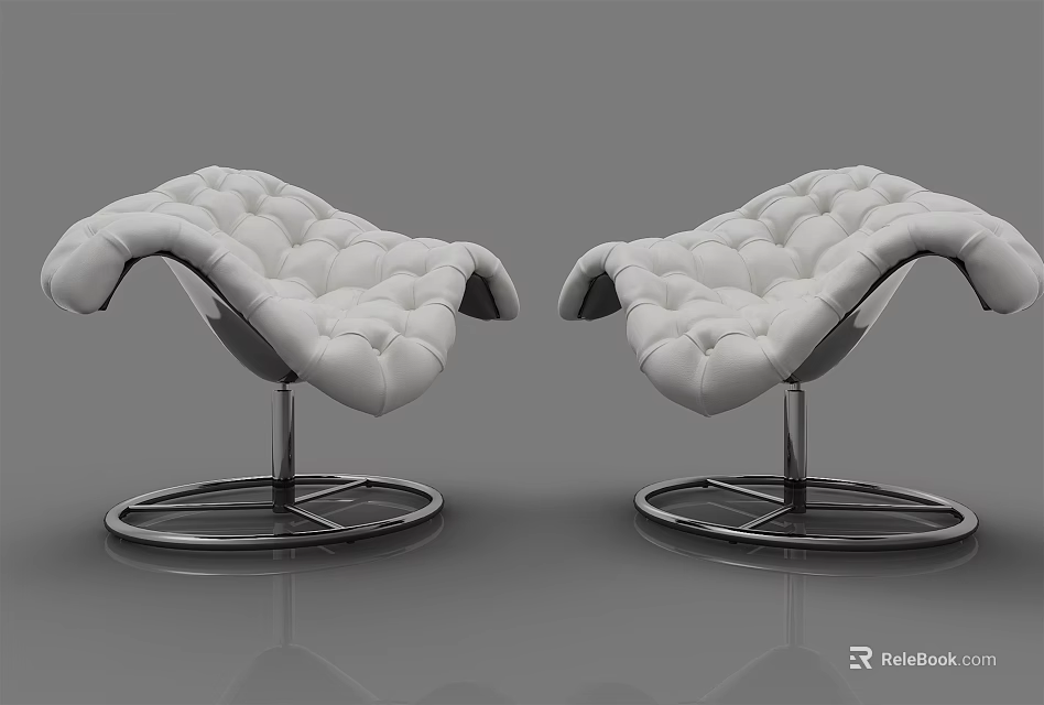 Modern Upholstered Tufted White Single Sofa with Metal Circular Base and Elegant Design 3d model 