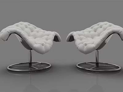 Modern Upholstered Tufted White Single Sofa with Metal Circular Base and Elegant Design 3d model