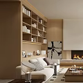 Modern Living Room With Sofas Fireplace Bookshelves And Plant