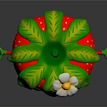 Cartoon Strawberry Character with Big Eyes Arms Legs Green Leaves and White Flower Cute Design