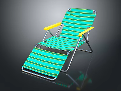 Striped Teal Lounge Chair With Yellow Armrests And Metal Frame For Outdoor Relaxation 3d model