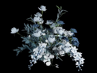 Beautiful Floral Arrangement Showcasing White Blue Flowers And Green Foliage 3d model