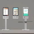 Public Facility Self Service Kiosks with Digital Menu Displays and White Pedestals
