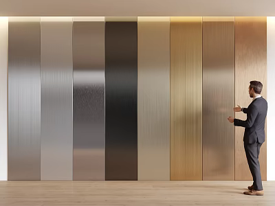 Modern Interior Space With Various Colored Metallic Wall Panels On 3d model
