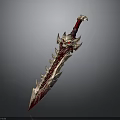Ornate Fantasy Sword With Blood Red Blade Skull Hilt And Spiked Design