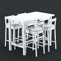White Dining Table Set With Rectangular Table Four High Chairs And Light Colored Cushions 3d model