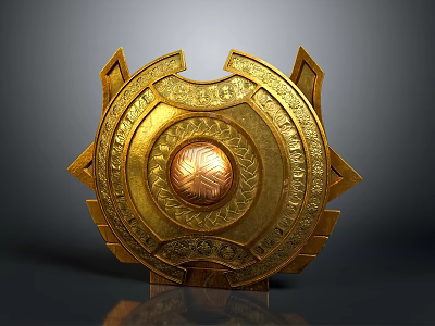 Golden Circular Decorative Artifact With Intricate Patterns And Copper Geometric Center 3d model
