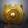 Golden Circular Decorative Artifact With Intricate Patterns And Copper Geometric Center
