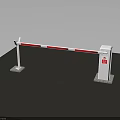 Red And White Striped Boom Barrier Gate With White Support Posts And Control Box 3d model